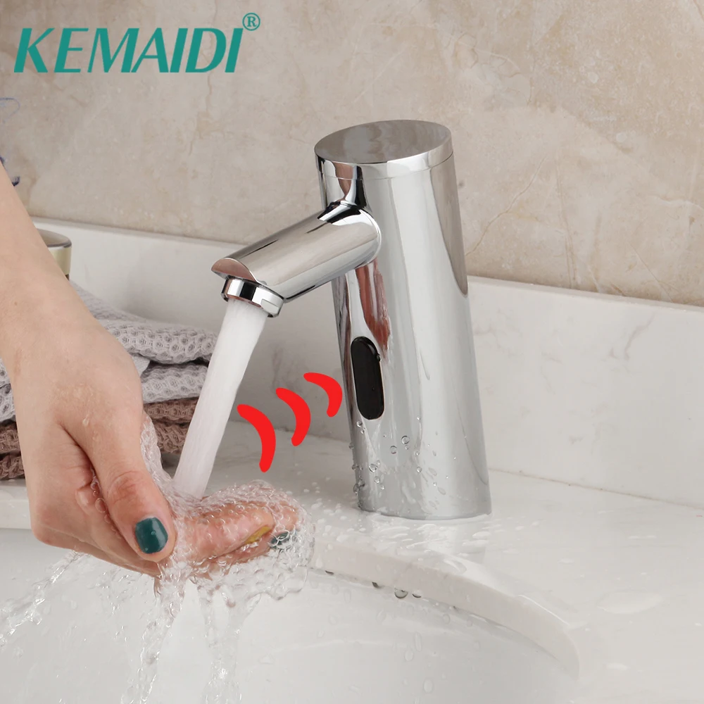 

KEMAIDI Automatic Sensor Faucet Chrome Polished Bathroom Basin Sink Faucet Hot & Cold Water Mixer Tap Touch Sense Faucet