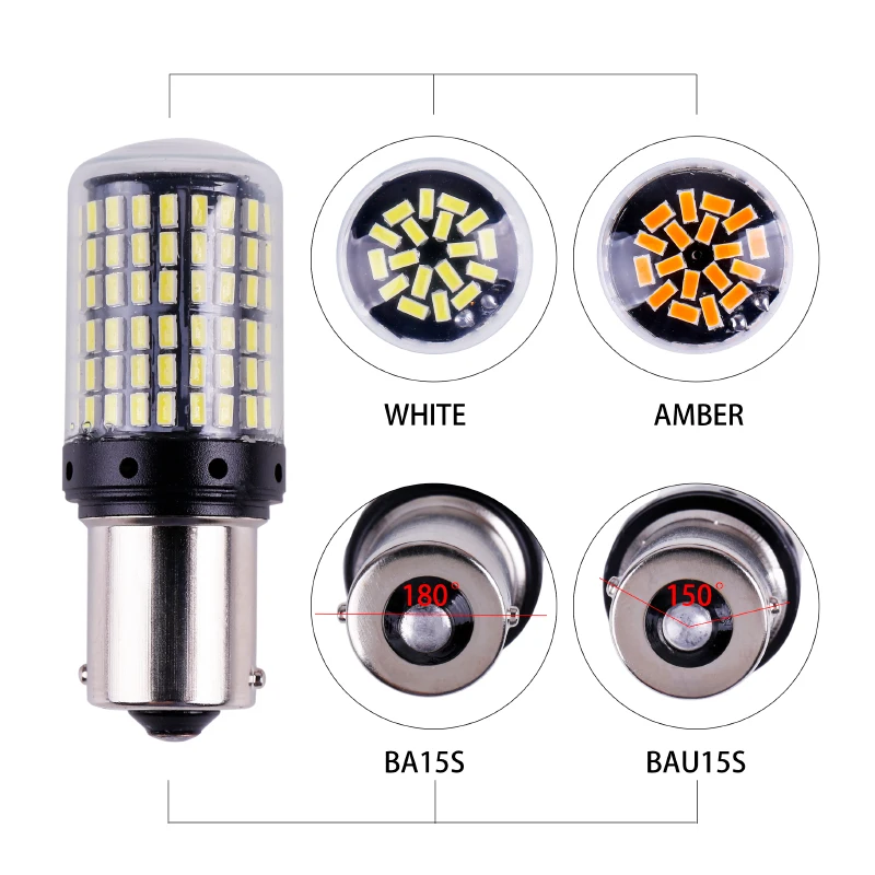 1x 1156 BA15S P21W BAU15S PY21W T20 7440 W21W LED Bulbs 3014 144smd led CanBus No Error led lamp For Turn Signal Light No Flash (2)