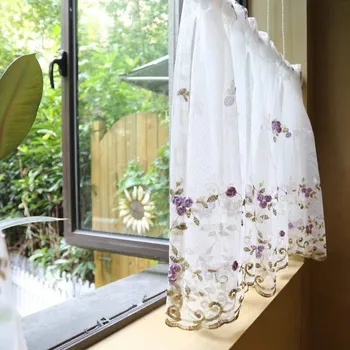 

Short Curtain Embroidered Floral Sheer Tulle For Home Living Room Kitchen Door Balcony Window Screen Panel 1 Piece