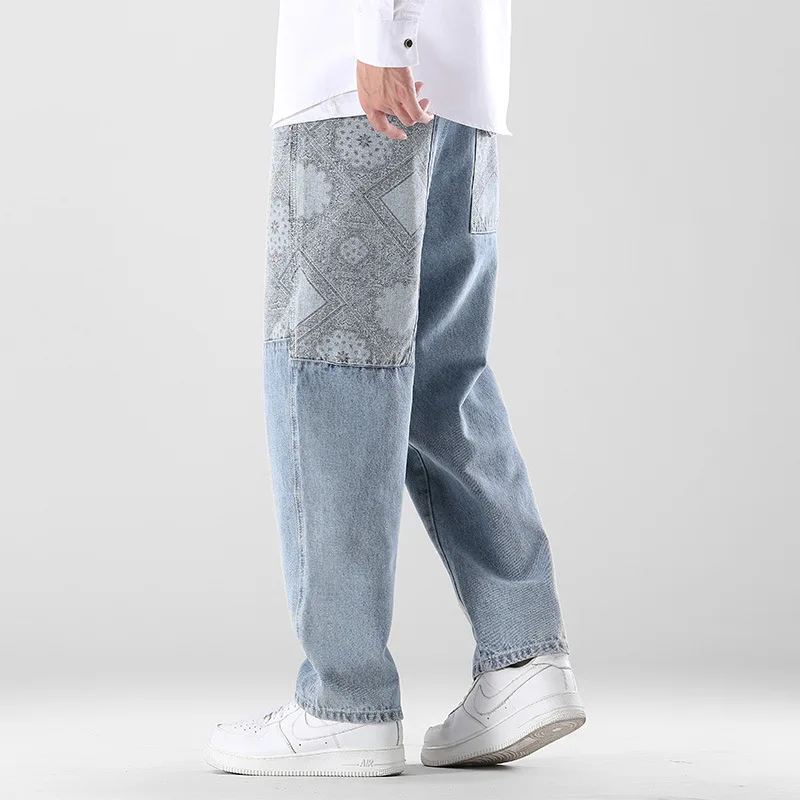Fashion Men Jeans Autumn New Loose Patchwork Straight Pants Japanese Harajuku Casual Trousers Male Streetwear Plus Size Clothes 2