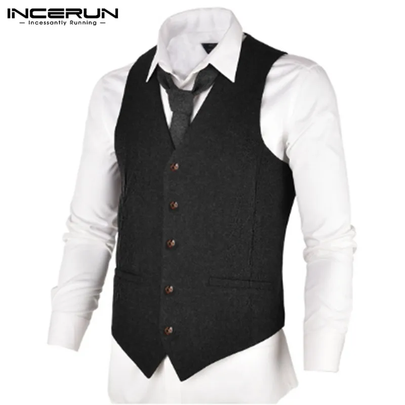 INCERUN, Деловой, Повседневный, мужской, однотонный, костюм, жилеты, модный, комфортный, Ретро стиль, мужской жилет, тонкий, нежный, мужской, деловой, пиджаки, жилеты