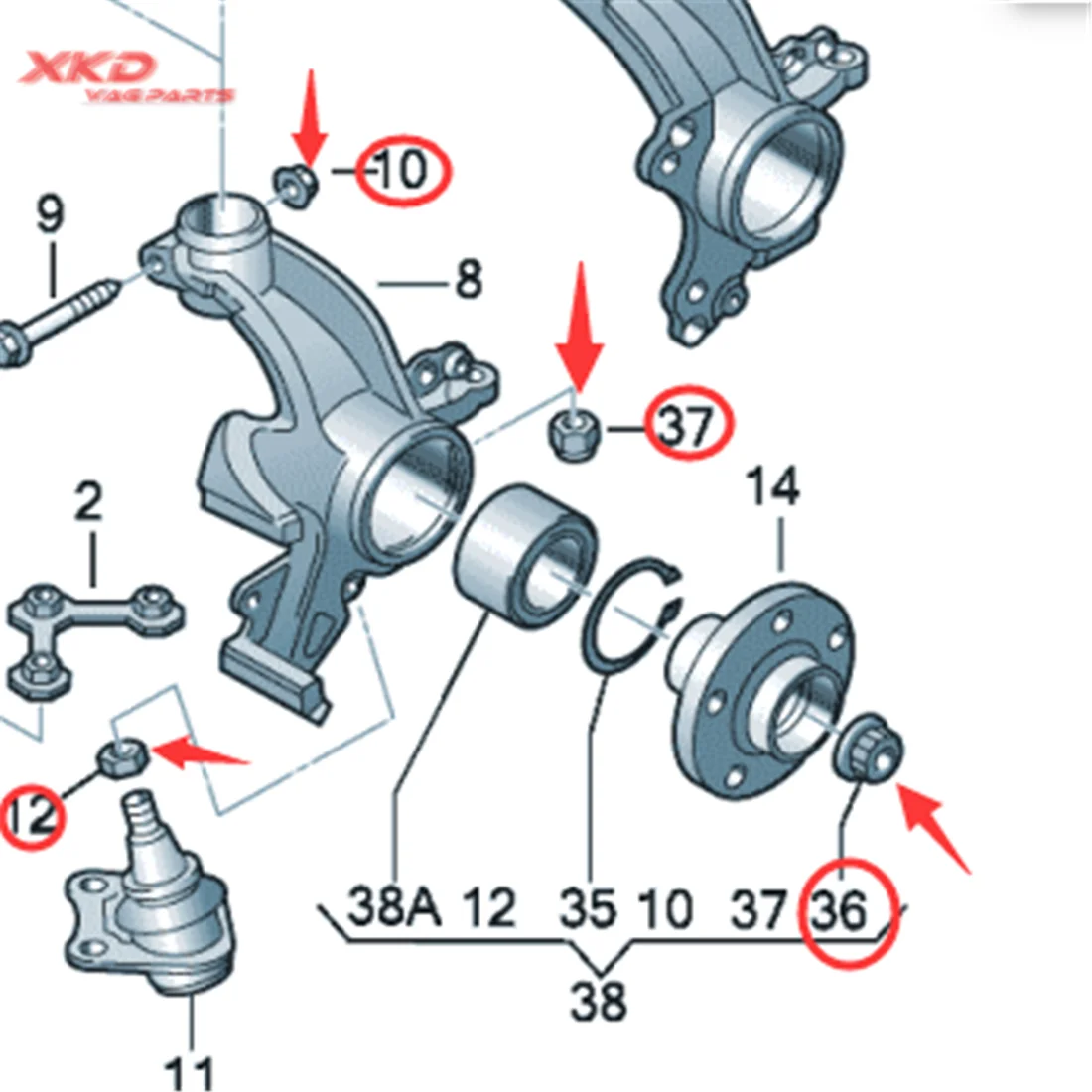 Front Wheel Bearing Link Nut Kit Fit For Car VW Beetle Bora Jetta Golf GTI R32 MK4 AUDI A3 TT Skoda Octavia/RS Seat Leon/Cupra