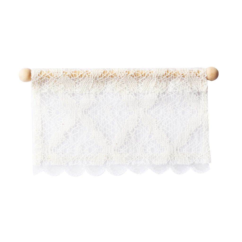 1/12 Dollhouse Miniature Short Rectangular Lace Curtain/Drape with Wooden Rod Rail for Dolls Windows Accessory Decoration White 1/12 Dollhouse Miniature Short Rectangular Lace Curtain/Drape with Wooden Rod Rail for Dolls Windows Accessory Decoration White