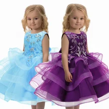 Платья-пачки с вышивкой Многослойные пышные газовые платья принцессы без рукавов для девочек, детская одежда От 3 до 8 лет, E8755