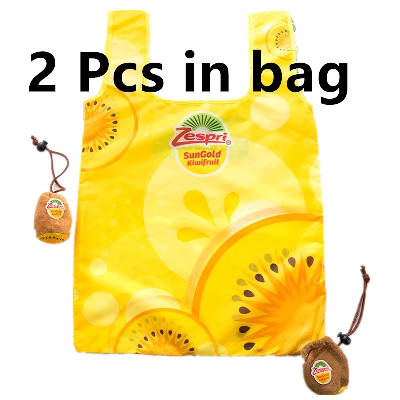 

2PCS Kiwi suit Hot Sales Reusable Shopping Bag Fruits ECO Grocery Bag Polyester large foldable custom bags with logo