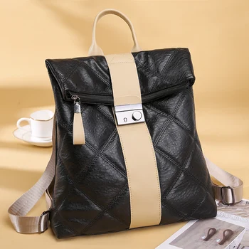 

Fashion PU Leather Backpacks for Women Designer Bag Luxury Panelled Backpack Travel Large Capacity Back Pack Mochilas Para Mujer