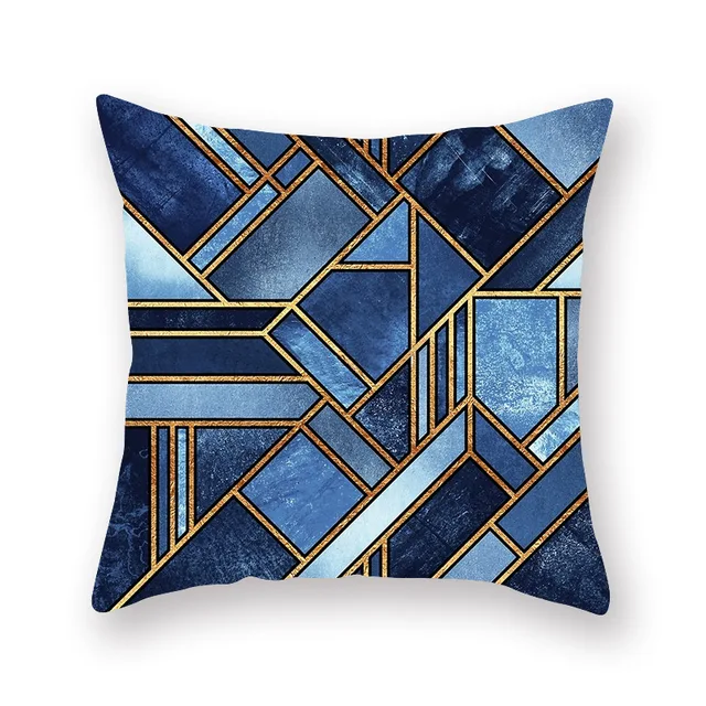 Polyester Dark Blue Gold Geometric Throw Pillows Case Square Sofa Cushion Covers for Sofa Home Living Room Decoration 3