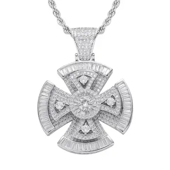

New rotating pendant square round zircon mixed inlay punk hipster cross necklace for men hip hop accessories
