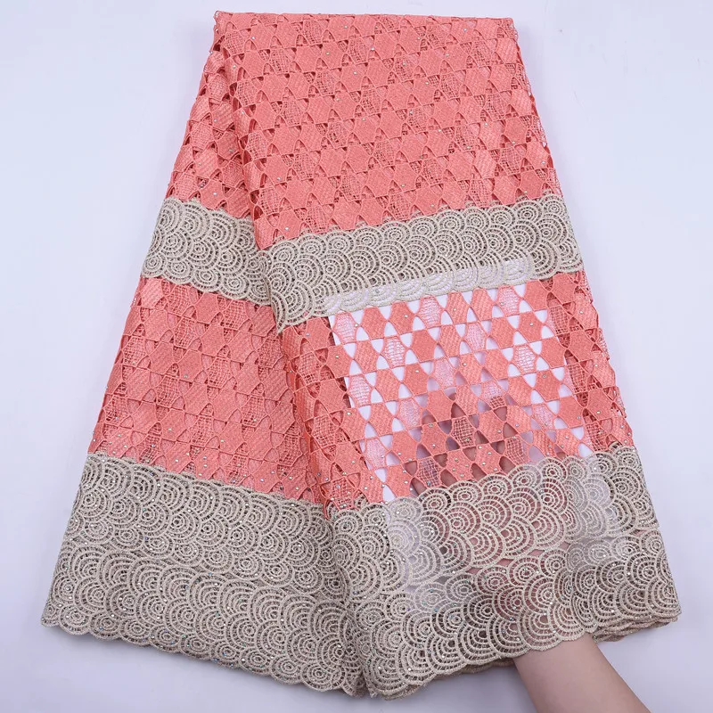 African Cord Guipure Water Soluble Lace Fabric High Quality French Mesh With Stone For Dress Party | Дом и сад