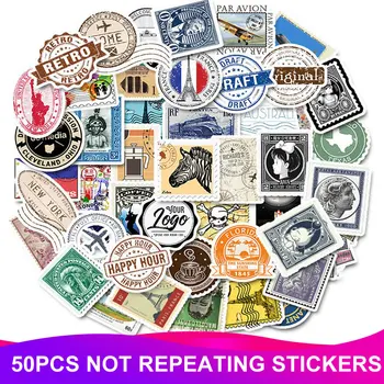 

50pcs Pack Waterproof PVC Retro Stamps Stickers Skateboard Suitcase Snowboard Guitar Motorcycle Laptop Sticker Classic Toy