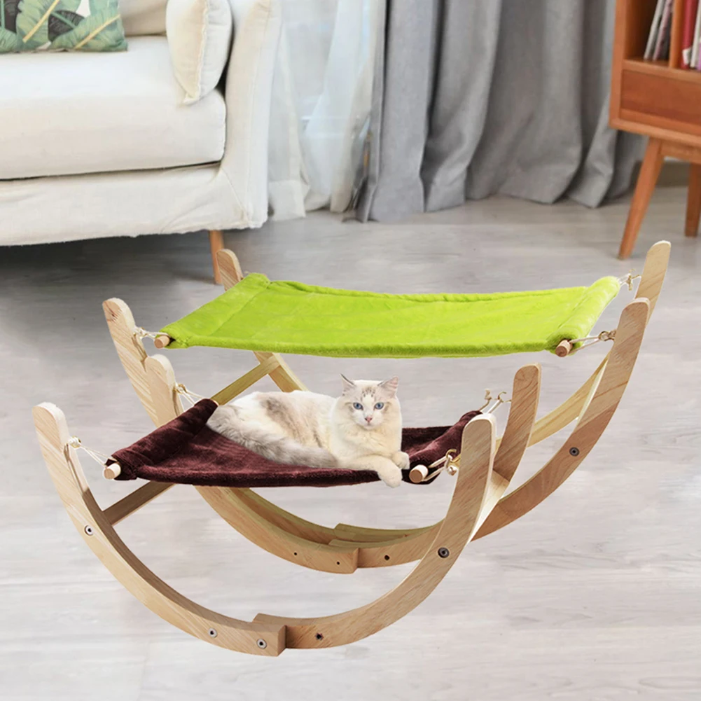 Pet Dog Puppy Cats Soft Wood Hammock Swing Sleeping Mat Cushion Hanging Bed