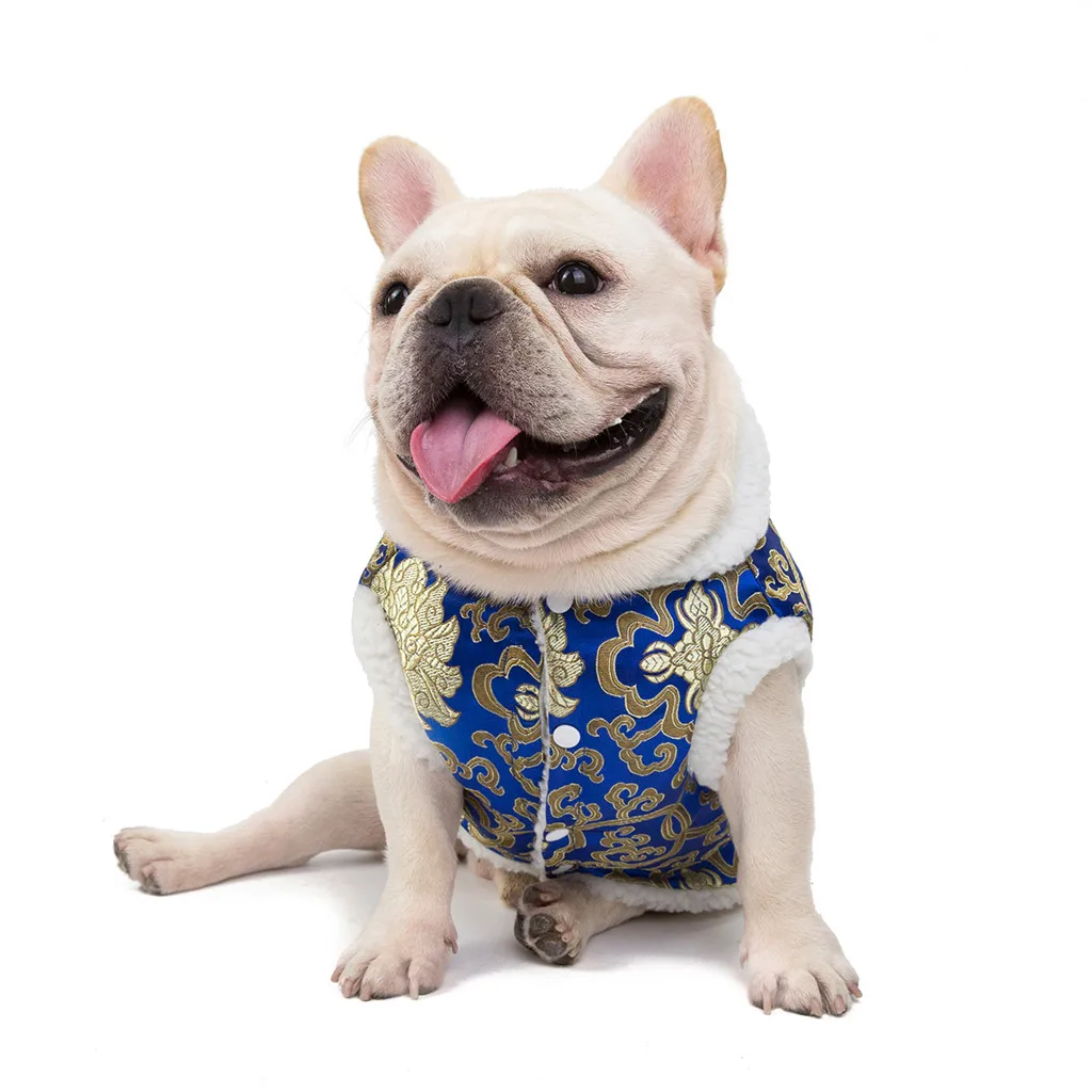Одежда для домашних животных осенне-зимний утолщенный китайский новогодний костюм Одежда для собак для маленьких собак зимняя футболка для чихуахуа жилет для щенка