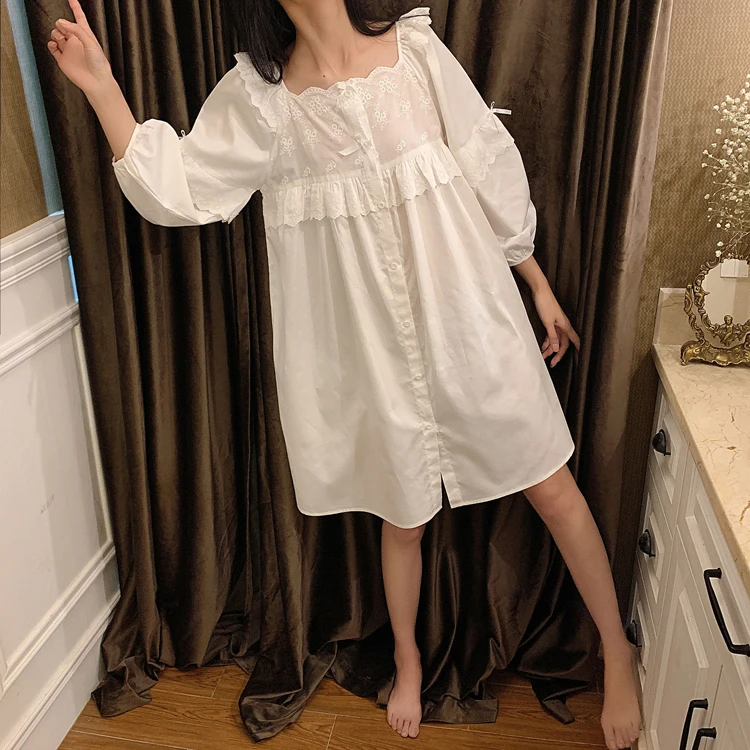 Женский пижамный комплект/платье с квадратным воротником в стиле Лолиты. Винтажный пижамный комплект с оборками. Ночная рубашка в викторианском стиле, одежда для сна, домашняя одежда