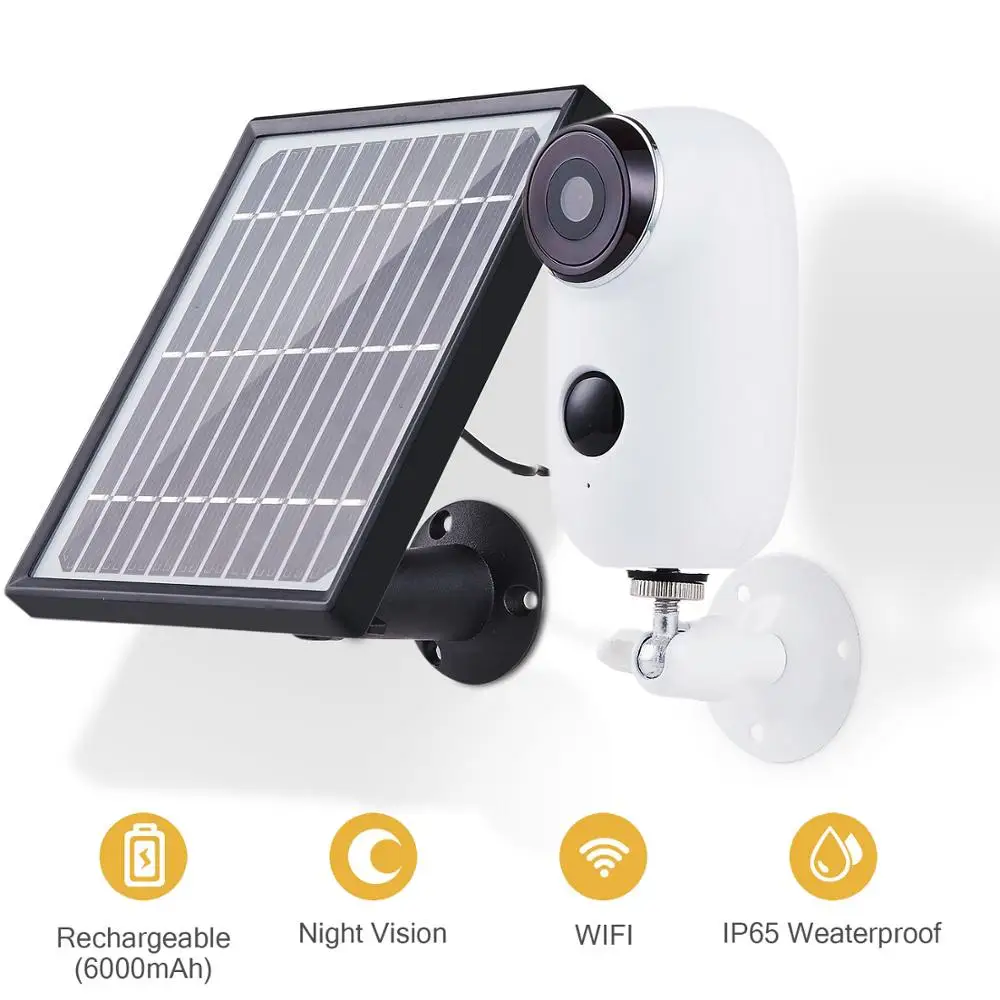

Indoor/Outdoor Wireless Rechargeable Solar Powered Security Camera System,1080p 2-Way Audio Night Vision PIR SD Card Cloud