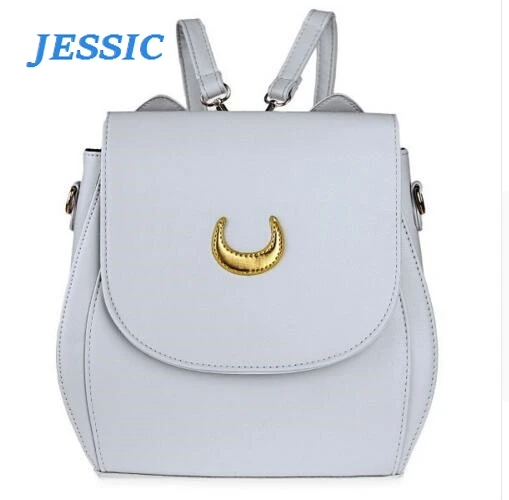

JESSIC Korean Women Backpack PU Leather Sailor Moon Backpack Multifunction Black White Luna Cat Ladies Backpack Girls Travel