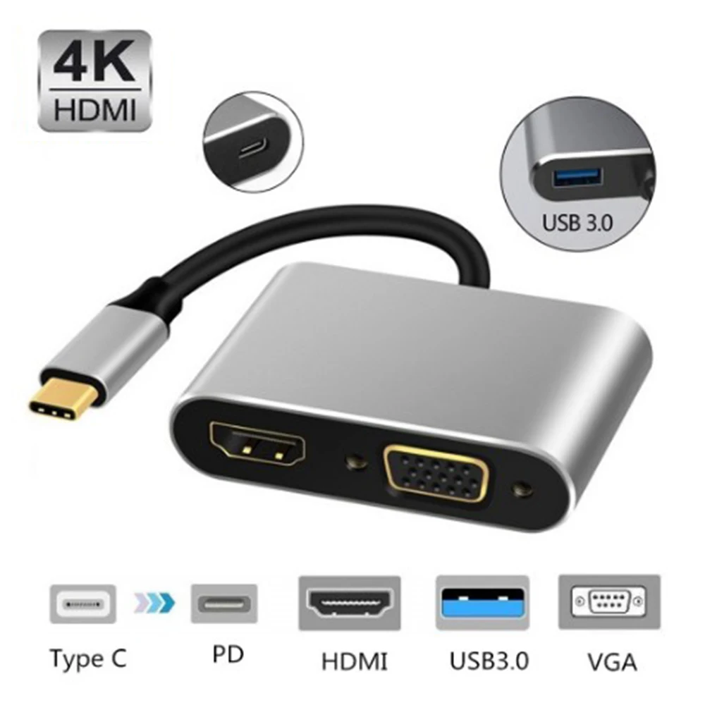 USB C type-c к 4K HDMI адаптер VGA USB3.0 аудио видео конвертер быстрое зарядное устройство для Macbook pro samsung S9 S9+ S10 S10+ huawei P30