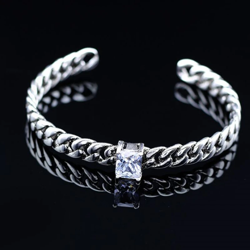 

925 Sterling Silver Jewelry Thai Silver Bangle Punk Zircon Rope Chian Cuff Bracelets & Bangles pulseras