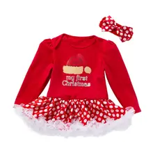 Рождественский комплект из 2 предметов для маленьких девочек, одежда, комбинезон, боди, платье-пачка, штаны