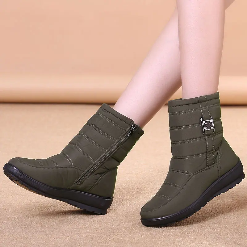 Army Green Женские ботинки г. Теплые меховые Нескользящие Зимние ботильоны женская обувь повседневная водонепроницаемая обувь на молнии женские удобные зимние ботинки - Цвет: Army Green