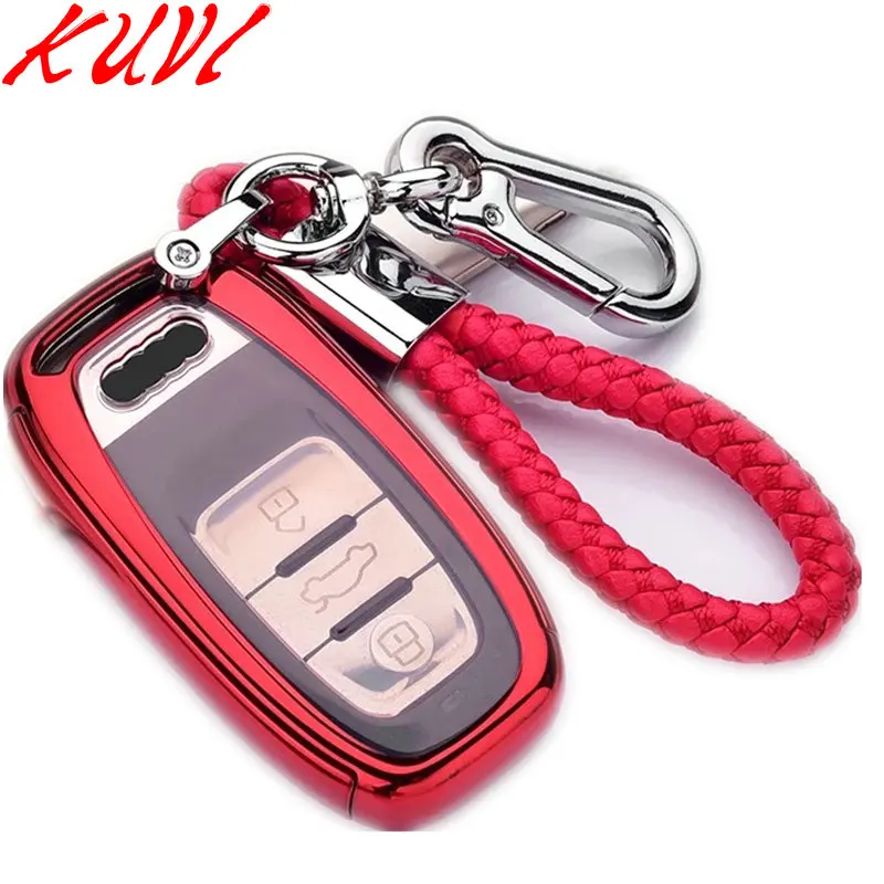 red-key chain Мягкий чехол из ТПУ для защиты ключей для Audi A4 A4L A5 A6 A6L Q5 S5 S7 защитный чехол для стайлинга автомобиля чехол умный ключ Стайлинг - Название цвета: red-key chain
