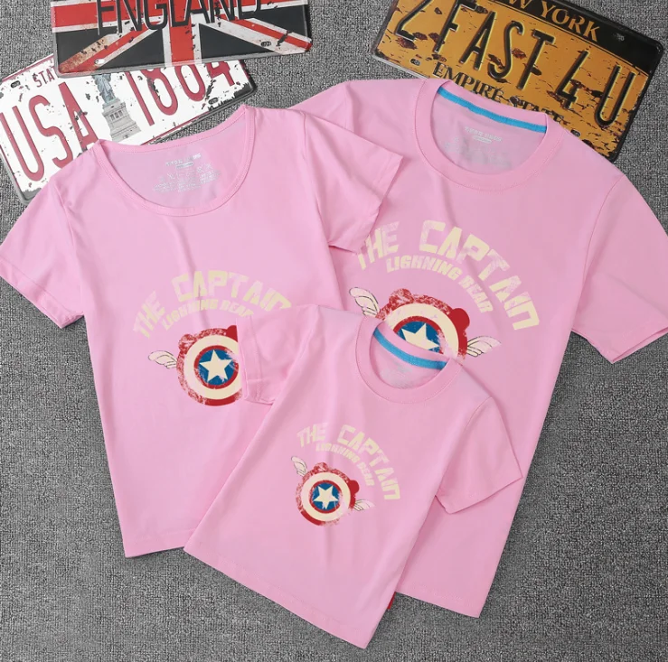 Семейный костюм для папы, мамы и ребенка одинаковые комплекты для семьи футболка со щитом Капитана Америки футболки для мамы и дочки, папы и сына