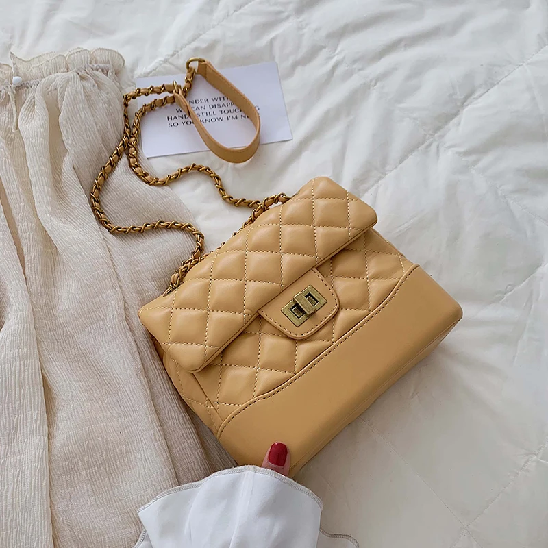 [BXX] Women's Single Shoulder Crossbody Bag All-match Flap Diamond Lattice Chain Package Brand Designer Tide Bags HG664 - Цвет: yellow