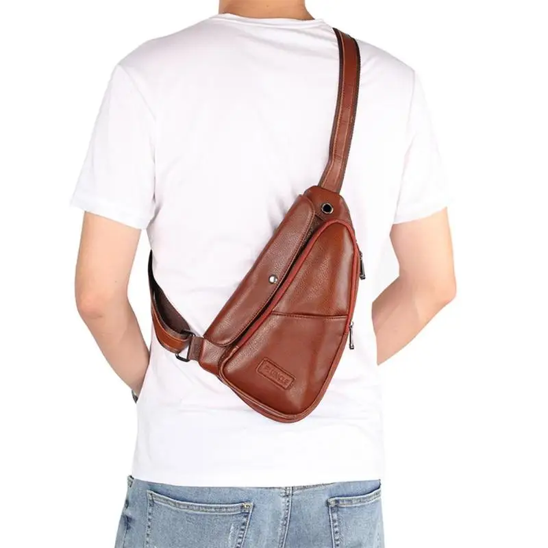 Genuine Leather Men Chest Bag Retro Waist Belt Pack Shoulder Crossbody Bag Functional Travel Organizer Male Sling Bag