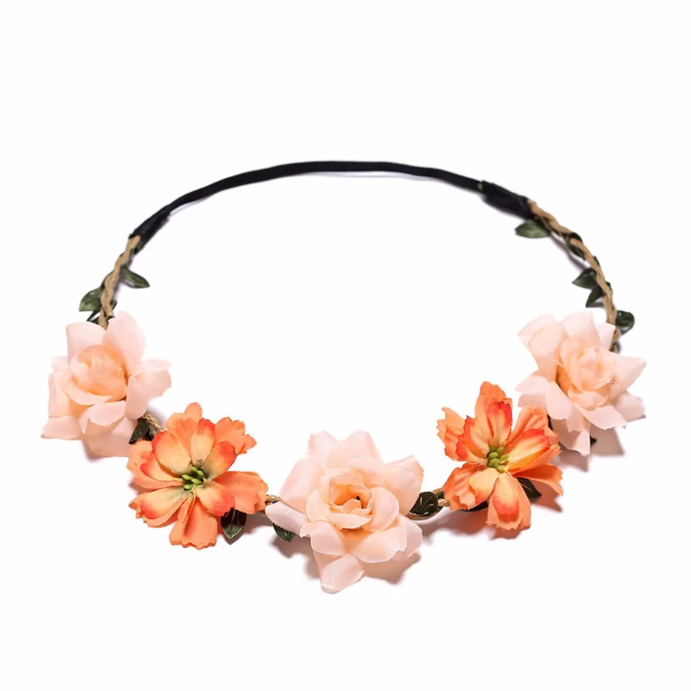 Bride Flower Crown Hairband  Rope Wedding Floral Headband Garland Girl  Wreath Elastic Hair Accessories Party Cosplay Headpiece