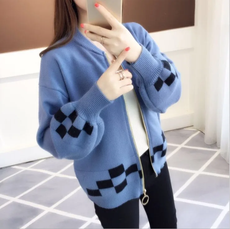 DANJEANER Kintted Cardigan Women O Neck Lantern Sleeve Sweater Coat with Zipper Spring Autumn Warm Jacket Tops Jersey Mujer DANJEANER Kintted Cardigan Women O Neck Lantern Sleeve Sweater Coat with Zipper Spring Autumn Warm Jacket Tops Jersey Mujer