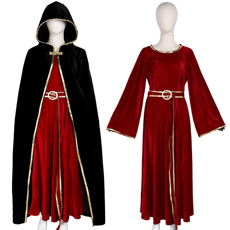 Disfraz de Rapunzel hecho a medida, vestido rojo con capa, madre