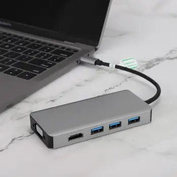

Type-C Multi-Function Converter with VGA+HDMI+USB3.0 x 3 Expansion Interface for 4K HD Video