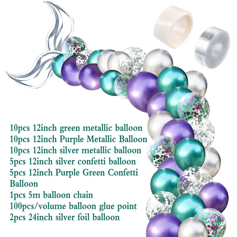 Одноразовые столовые приборы для девочек на день рождения, вечерние тарелки в форме русалки с воздушным шаром, баннеры для мальчиков и девочек, вечерние украшения для свадьбы - Цвет: Mermaid Tail Balloon