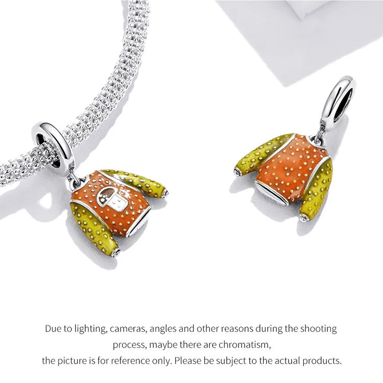Warm Sweater Dangle Charm for Pandora Bracelet | S925 Sterling Silver | Go Glam Girl 13 Warm Sweater Dangle Charm for Pandora Bracelet | S925 Sterling Silver | Go Glam Girl - Show your style with the Pumpkin Pie Charm. Hand-finished in sterling silver, this charm features a colorful enamel sweater in yellow and orange with a cute little mushroom as a stamp on the sweater. This exquisite and unique charm will bring mood and beauty to your day. Perfect gift for mom, sister, grandmother, friend or yourself. | 🚚 Free Standard Shipping 7-30 days | 🥇 Top Quality Product | 💎 100% S925 Sterling Silver | 🛡️ 100% Safe & Secure checkout