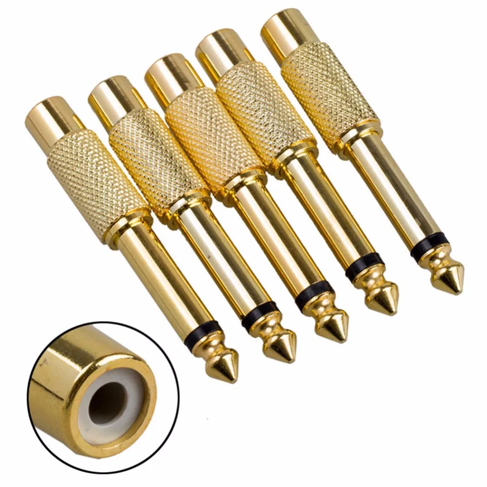 5Pcs 6.35mm Jack Male to RCA Female AV 1/4" Mono Plug Audio Adapter Gold Plated 6.5 lotus Sound Mixer Connector | Электроника