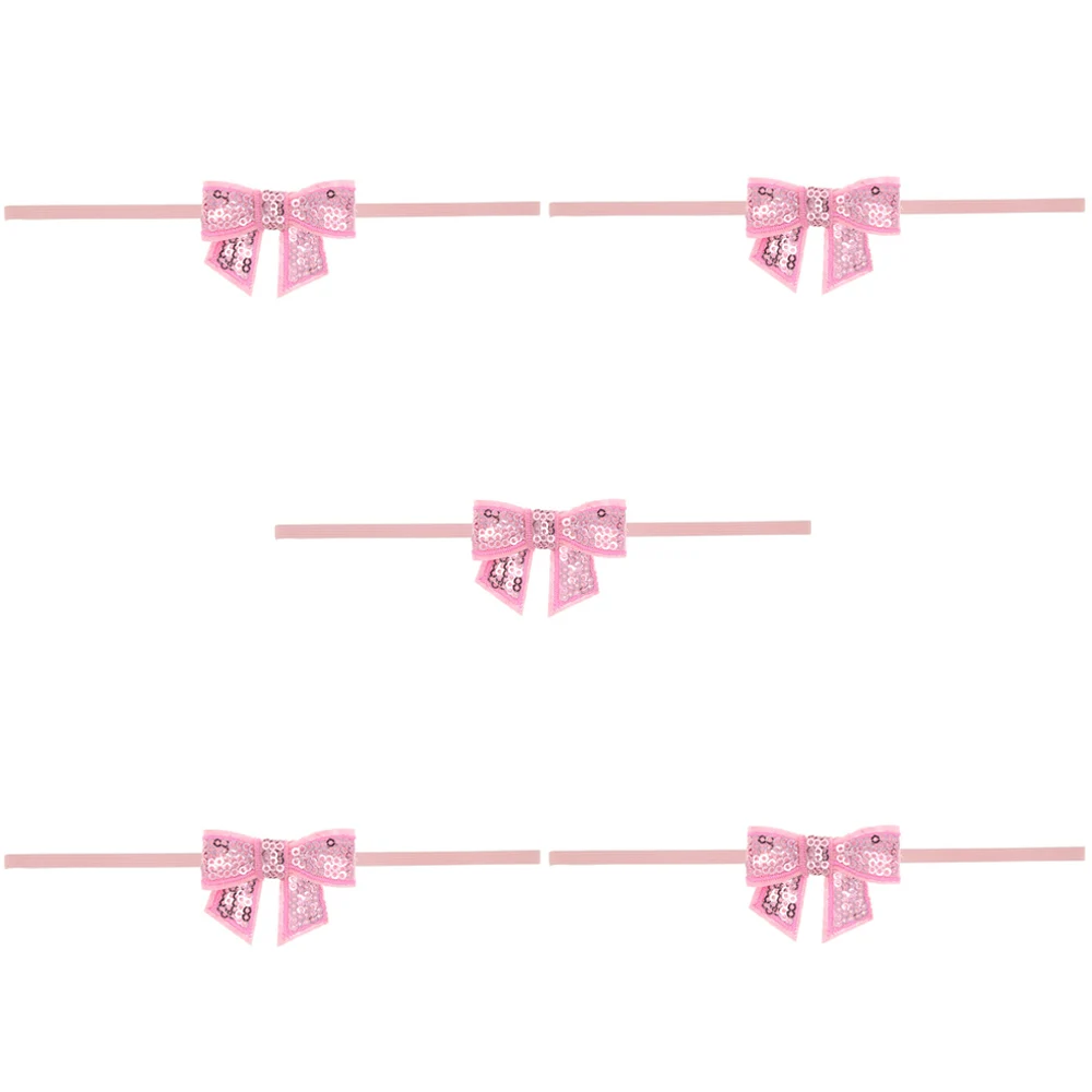 Pink-5 PCS 5 шт., Детские эластичные повязки для волос, блестящая повязка на голову с бантом, головные уборы TOSWO1018 - Цвет: Pink-5 PCS
