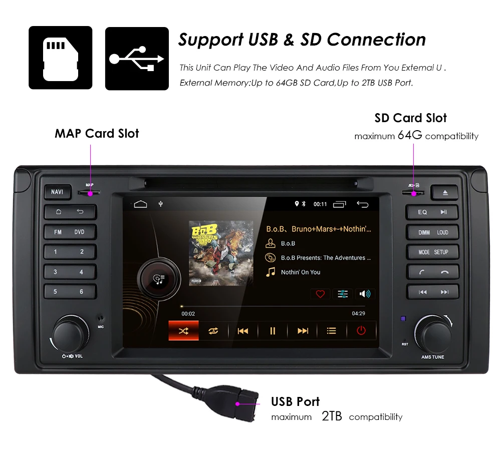 2G ram 16G rom 1DIN Android 9 авто радио для BMW/E39 X5 E53 M5 E38 четырехъядерный 7 ''Автомобильный мультимедийный gps Navi RDS DSP SWC зеркальное соединение