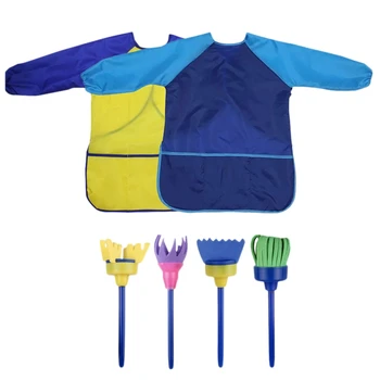 

6 Pcs Children's Art Smocks Art Brushes Waterproof Artists Painting Aprons Long Sleeve with 3 Pockets for Age 3-5 Years