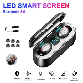

Portable TWS Bluetooth 5.0 Waterproof IPX6 Stereo Sport Wireless Earphone Auto Pairing Noice Reduction With Charging Box