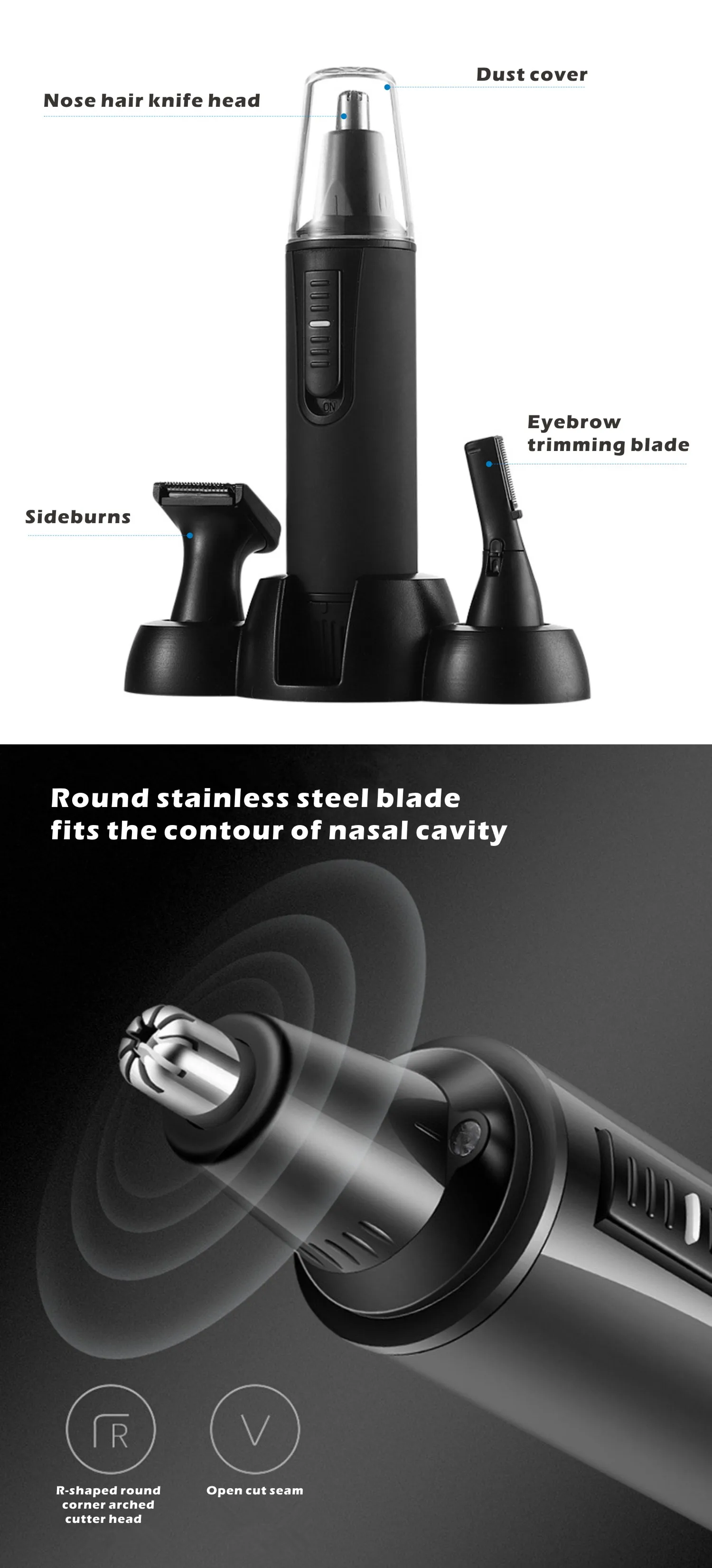 Description Picture 4 of item3 in1 Battery Style Ear Nose Trimmer Painless for Men's Shaver Hair Removal Eyebrow Beard Trimer Face Care Electric Rasoio