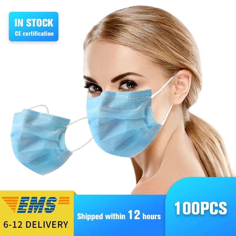 

DHL100PCS Disposable Mouth Face Mask Nonwoven 3 Layer Mouth Masks Filter Safe Breathable Dustproof Protective Masks