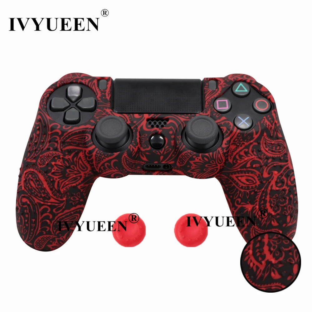 Red Leaf IVYUEEN 25 цветов Противоскользящий силиконовый защитный чехол для sony playstation 4 PS4 DS4 Pro тонкий контроллер Thumb Grip Caps - Цвет: Red Leaf
