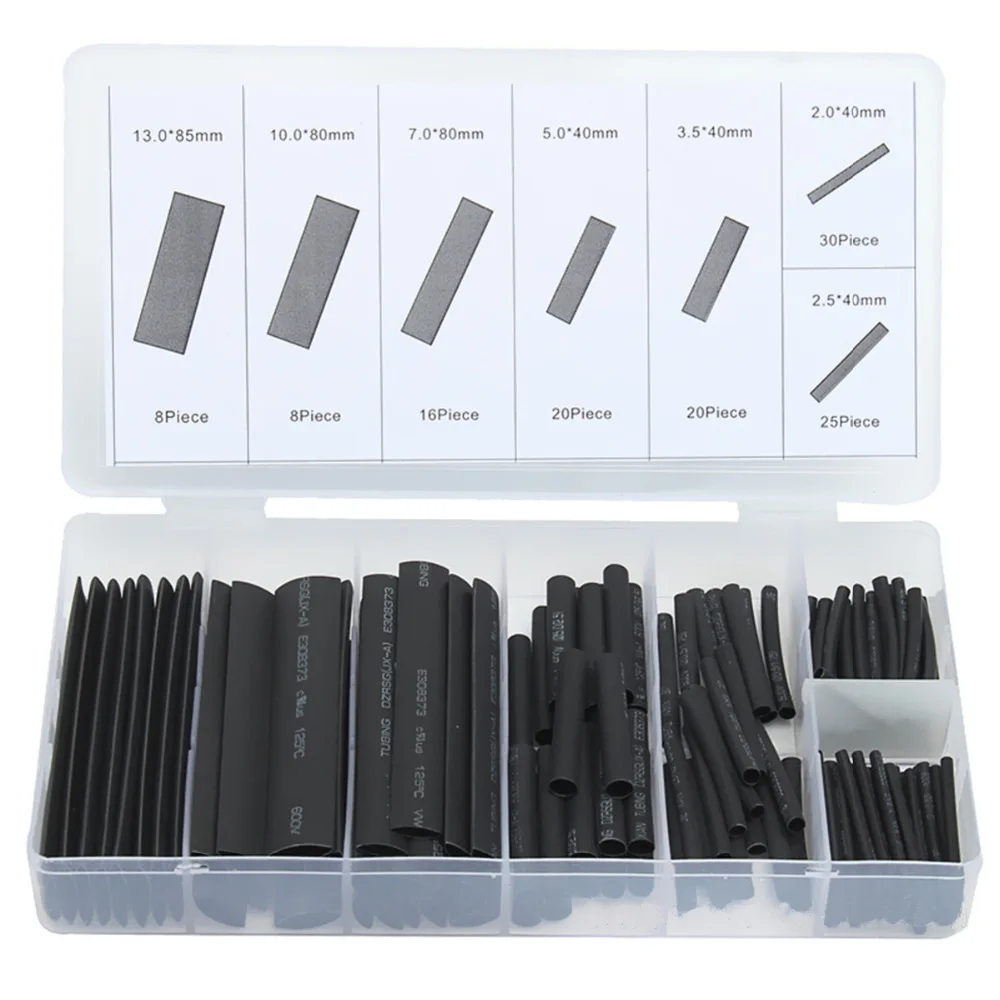 

127pcs. Black Environmental Protection Inflaming Retarding Heat Shrink Tube Group Combine Boxed Insulation Wire Bushing Heat