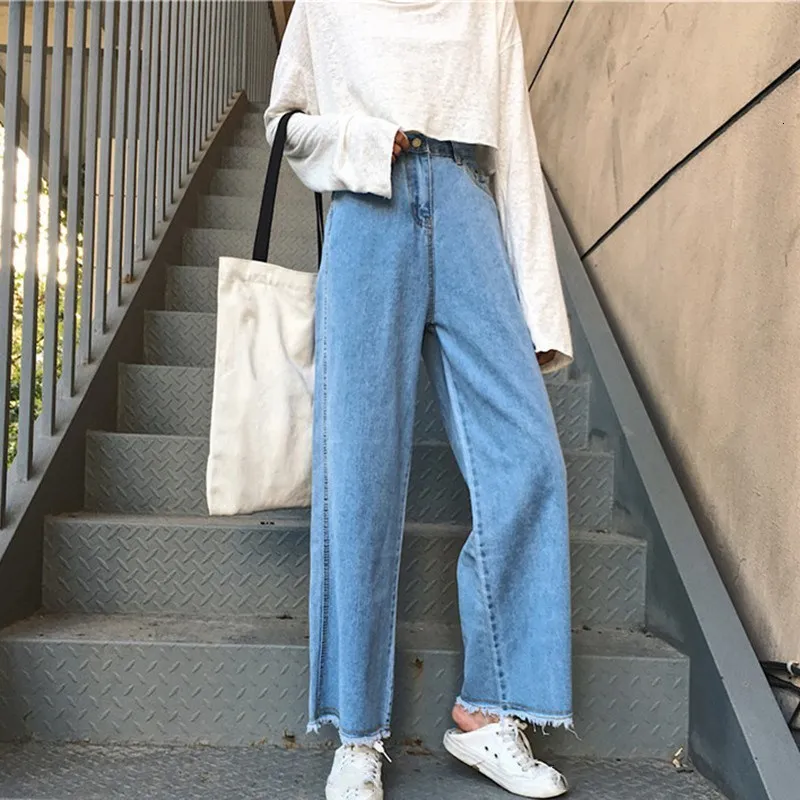Высокие уличные женские джинсовые синие джинсы размера плюс Femme Pantalon с высокой талией свободные широкие брюки