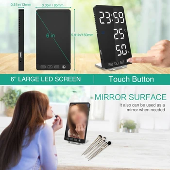 

Mirror LED Alarm Clock Night Light Thermometer Digital Display With USB Charging Thermometer And Hygrometer Electronic Weather
