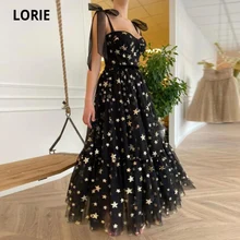 

LORIE Shiny Starry Prom Dresses Sweeteart Spaghetti Strap Floor Length Black Night Party Gown Celebrity Dress abendkleider