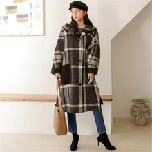 

куртка зимняя женская Autumn winter Women Coat Fleece warm Cashmere lining Fur coat Hooded Woolen cloth patchwork Plaid