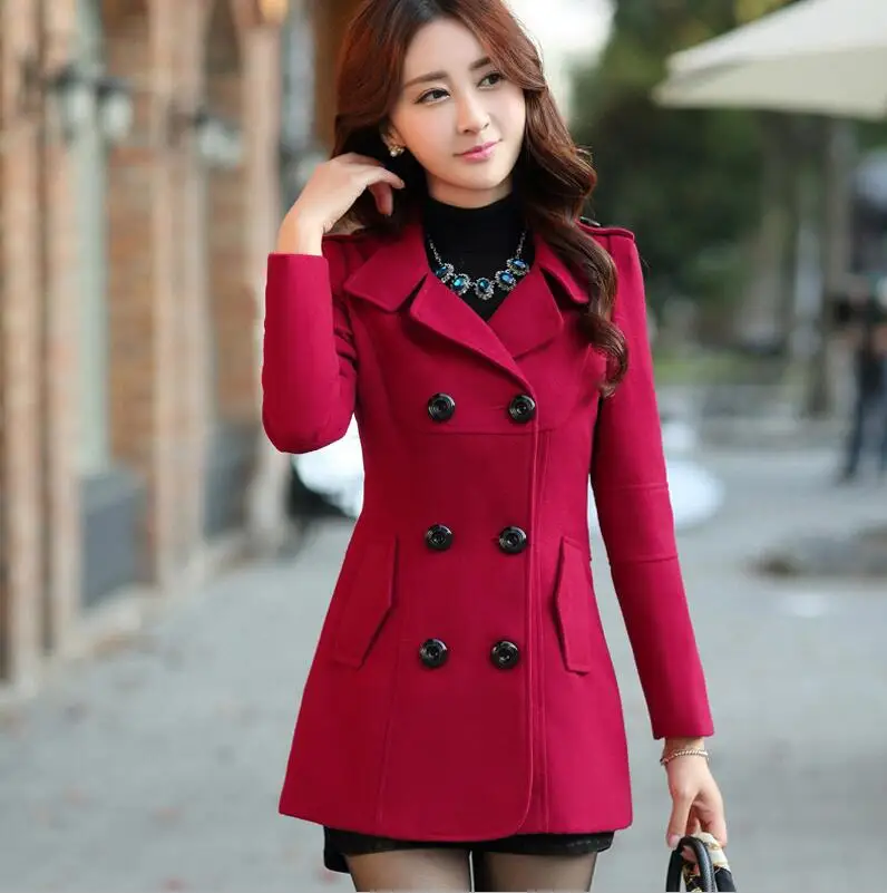 Короткое шерстяное Женское пальто зимняя одежда пальто корейское осеннее шерстяное пальто модное двубортное элегантное шерстяное пальто - Цвет: wine red