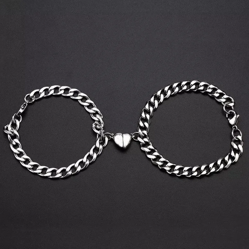 Simple Design Heart Magnet Attraction Couple Bracelet For Lovers Hiphop Silver Color Peach Pendant Bracelets Party Jewelry B170