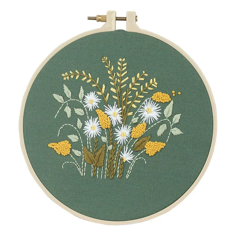 DIY Flower Dandelion Embroidery Kit with Frame for Beginner Cross Stitch Needlework Sewing Art Craft Painting Home Decor Gift