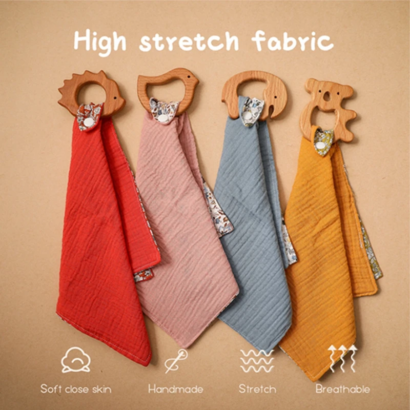 1Pc Baby Saliva Towel Bibs Beech Wood Teether Chewing Toys Appease Towel Baby Cuddle Cloth Children Pacifier Cloth